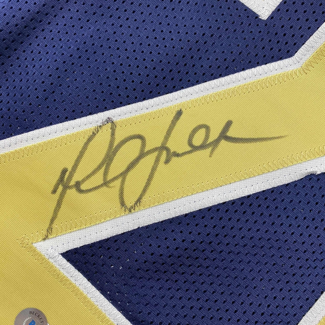 Autographed/Signed Marshall Faulk St. Louis Navy Blue Jersey Beckett COA