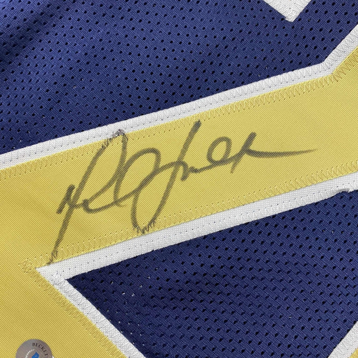 Autographed/Signed Marshall Faulk St. Louis Navy Blue Jersey Beckett COA