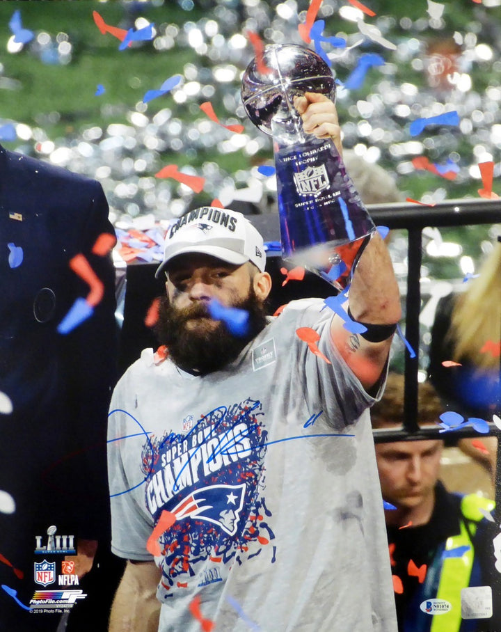 Julian Edelman Signed 16x20 Photo New England Patriots SB LIII Trophy Beckett