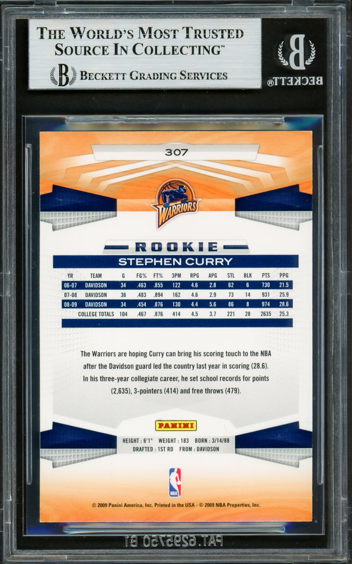 Stephen Curry Signed 2009-10 Panini RC 307 Warriors Beckett #16713301