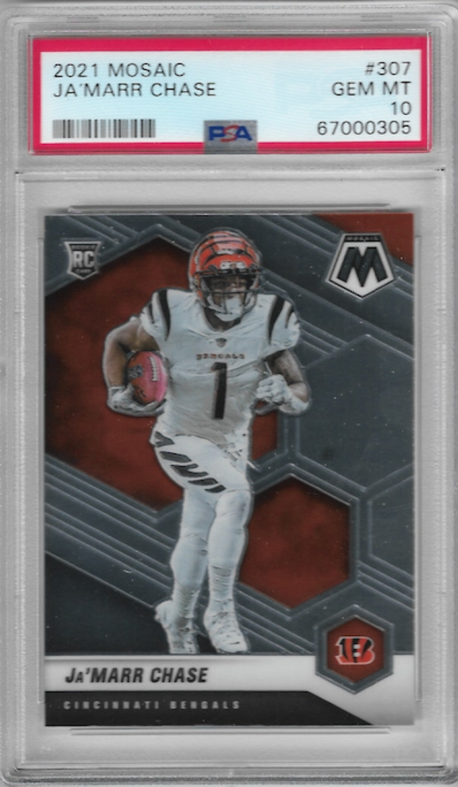 Graded 2021 Panini Mosaic Ja'Marr Chase #307 Rookie RC Football Card PSA 10 Mint