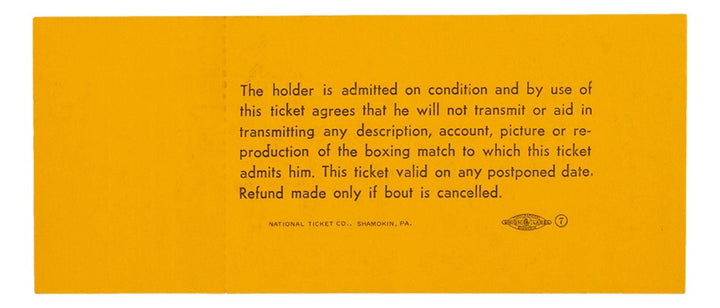 1965 Muhammad Ali Vs Sonny Liston Phantom Punch Boxing Match Orange Full Ticket