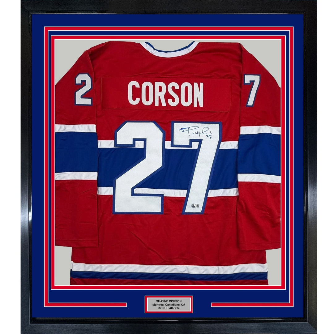 Framed Autographed/Signed Shayne Corson 35x39 Montreal Red Jersey BAS COA