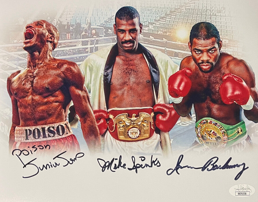 Poison Junior Jones, Michael Spinks & Iran Barkley signed Boxing 11x14 Photo-JSA