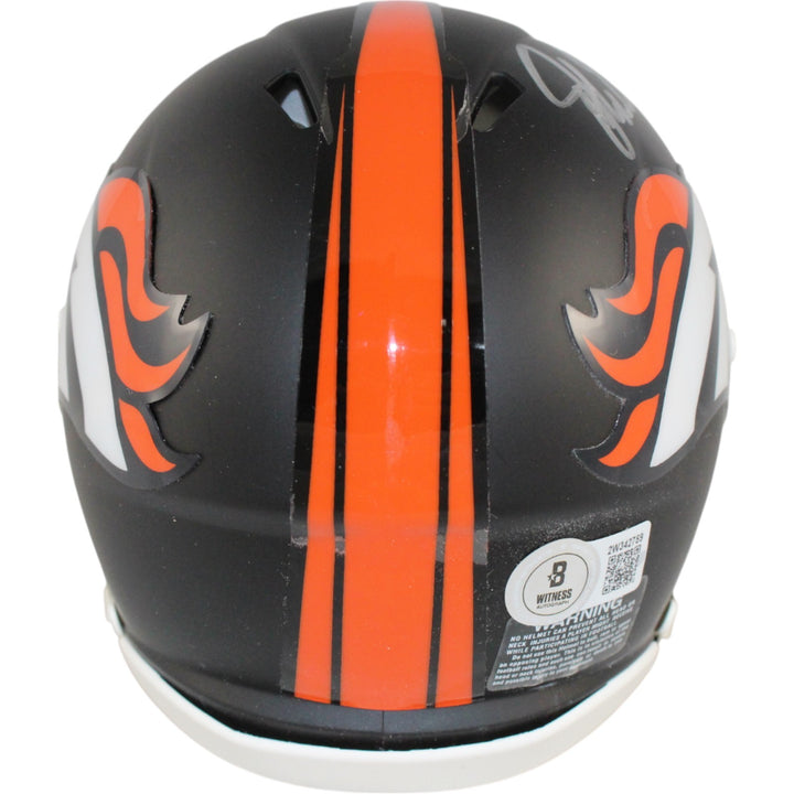 John Elway Autographed Denver Broncos Black Mini Helmet Beckett Witness 50203