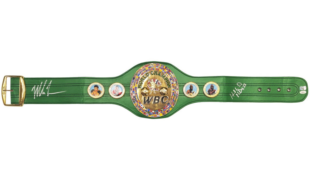 Mike Tyson & Evander Holyfield Green WBC World Championship Signed Belt JSA