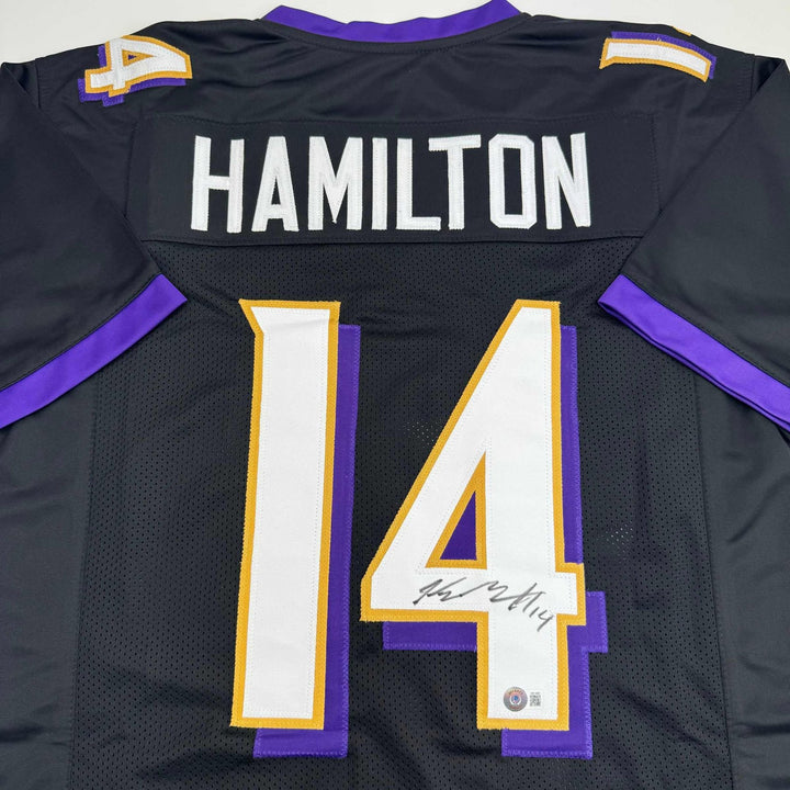Autographed/Signed Kyle Hamilton Baltimore Black Jersey Beckett BAS COA
