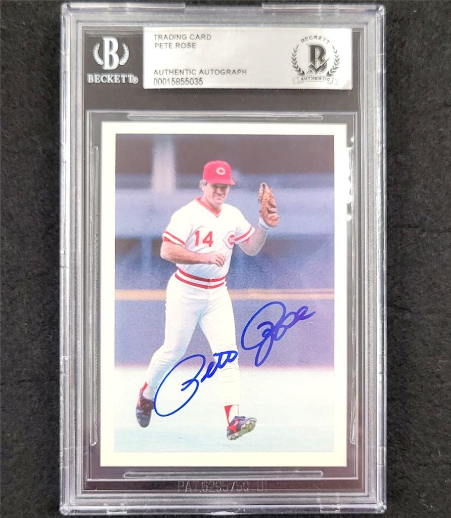 Pete Rose signed 1985 Cincinnati Reds Baseball Trading Card slab auto BAS