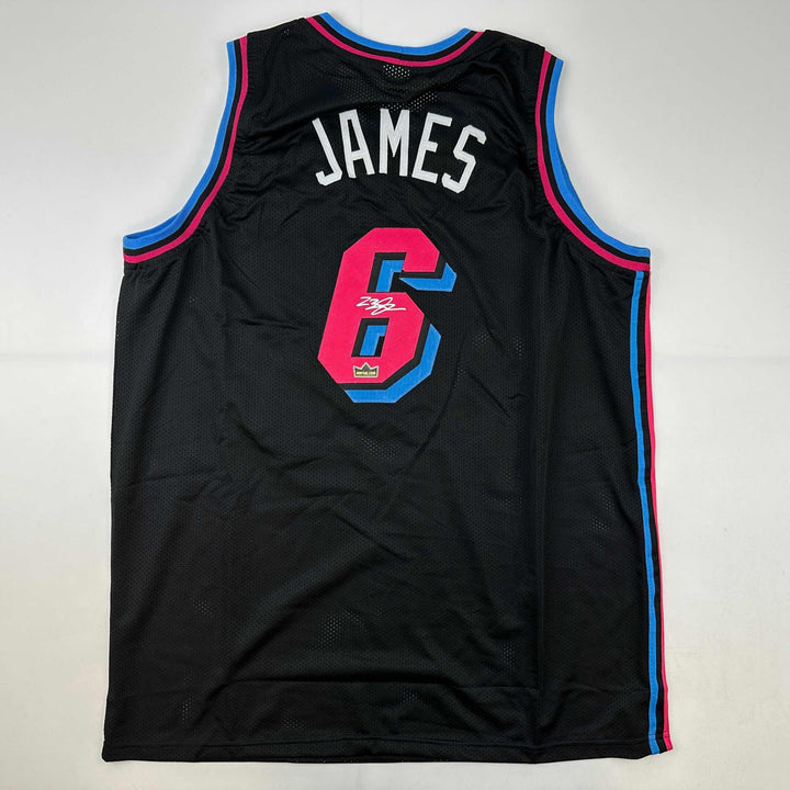 Facsimile Autographed LeBron James Miami Black Vice City Reprint Jersey Men's XL