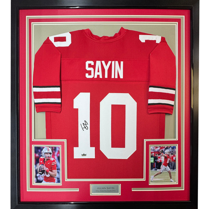 Framed Facsimile Autographed Julian Sayin 35x39 Red Reprint Laser Auto Jersey