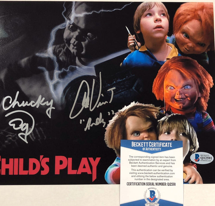 Ed Gale "Chucky" & Alex Vincent "Andy" signed Child's Play 8x10 photo ~ BAS COA