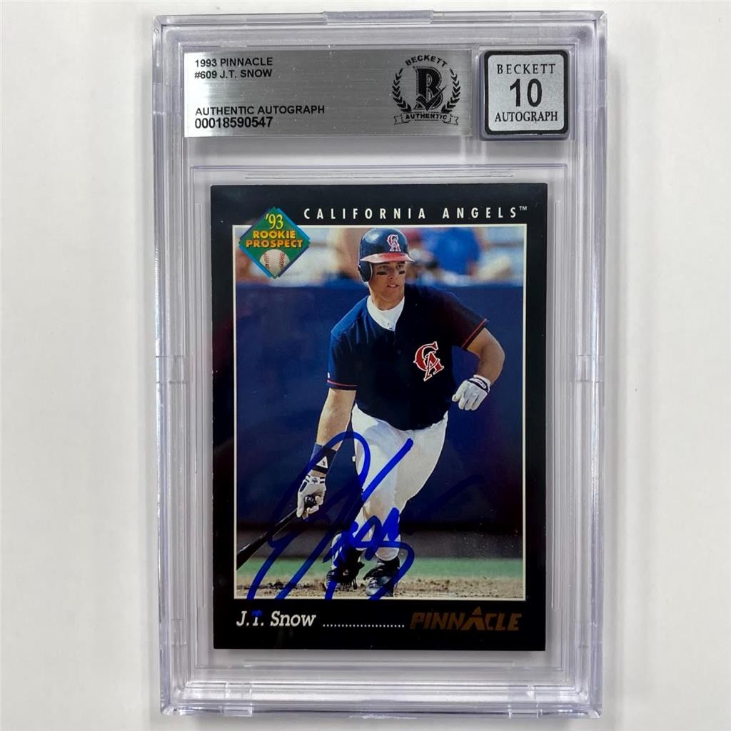 J.T. Snow signed 1993 Pinnacle #609 Rookie Card RC ~ Beckett BAS 10 Auto