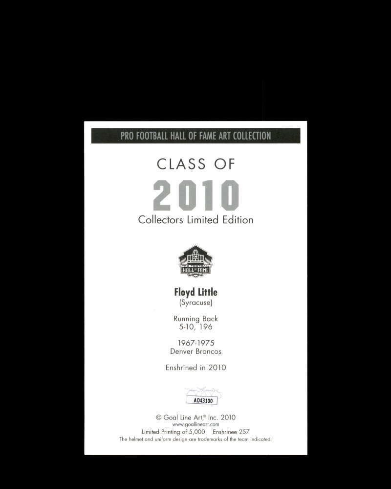 Floyd Little JSA Coa Signed HOF 2010 Goal Line Art Card GLAC Autograph
