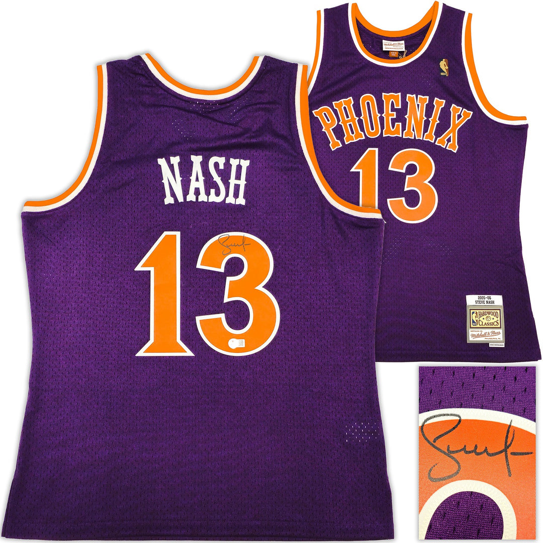 Suns Steve Nash Auto Purple Auth Mitchell Ness 2005-06 HWC Swingman Jersey L BAS