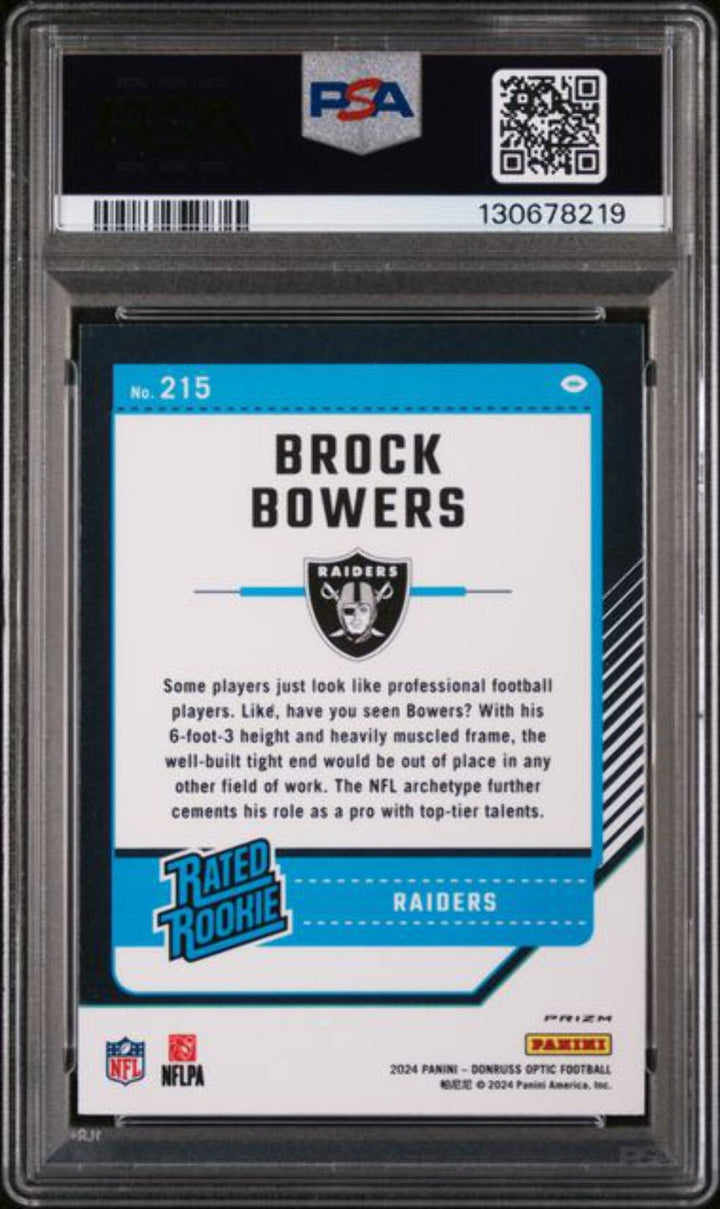 Graded 2024 Panini Donruss Optic Brock Bowers #215 Holo Rookie RC Card PSA 10