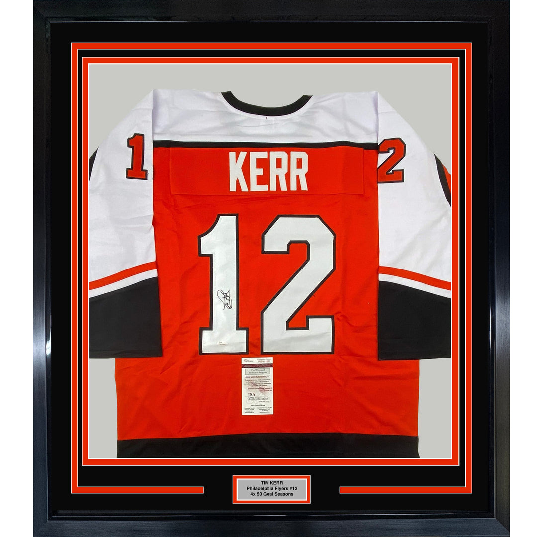FRAMED Autographed/Signed TIM KERR 33x42 Philadelphia Orange Jersey JSA COA Auto