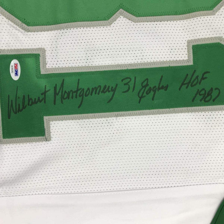 Framed Autographed/Signed Wilbert Montgomery 33x42 White Jersey PSA/DNA COA