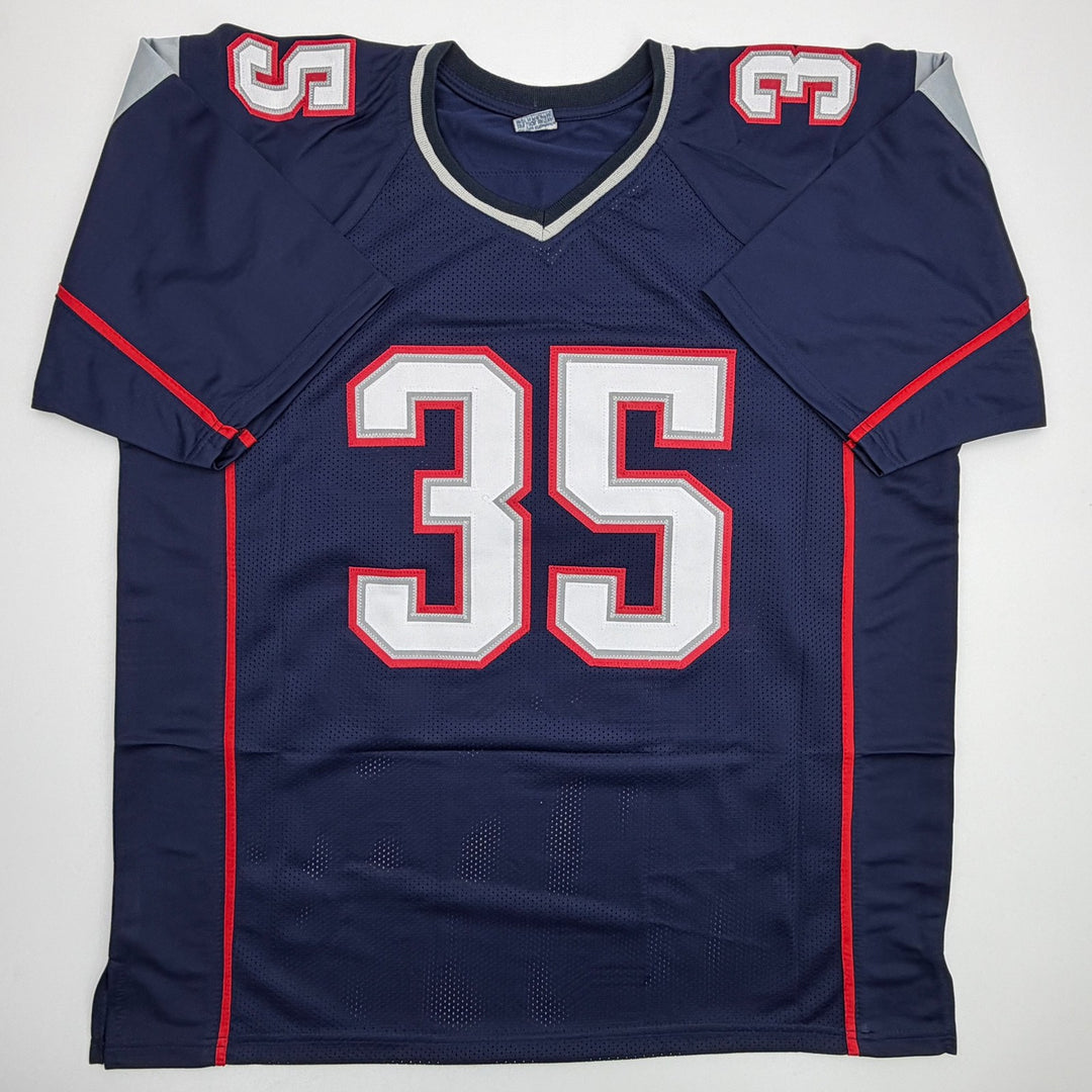 Autographed/Signed Patrick Pass 3x SB Champ New England Blue Jersey Beckett COA