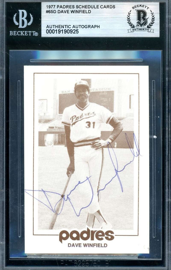 Dave Winfield Beckett BAS Signed 1977 Padres Schedule Card Autograph