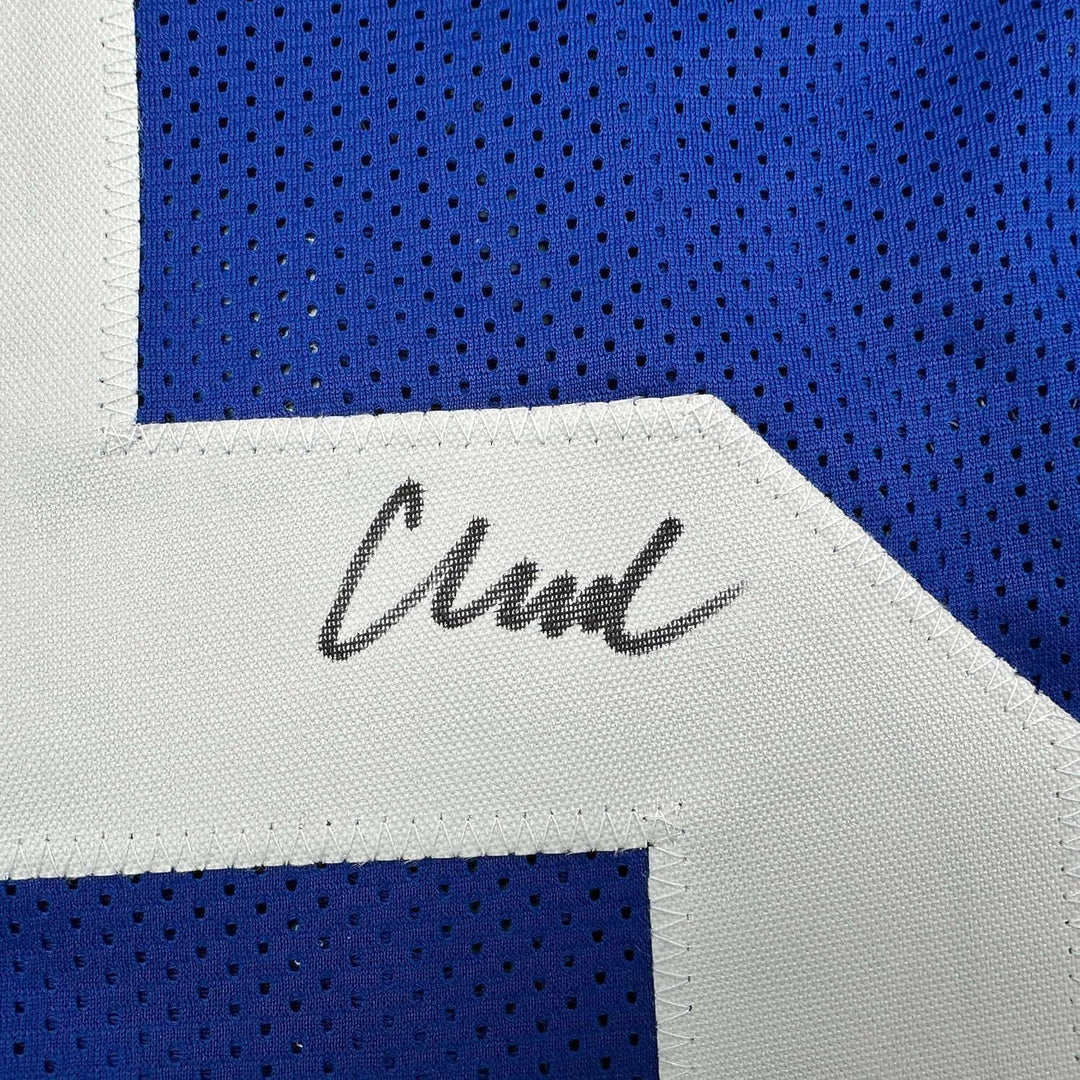 Framed Autographed/Signed Abdul Carter 35x39 New York Blue Jersey Beckett COA