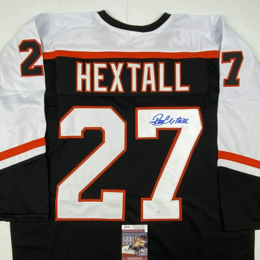 Autographed/Signed RON HEXTALL Philadelphia Black Jersey JSA COA Auto