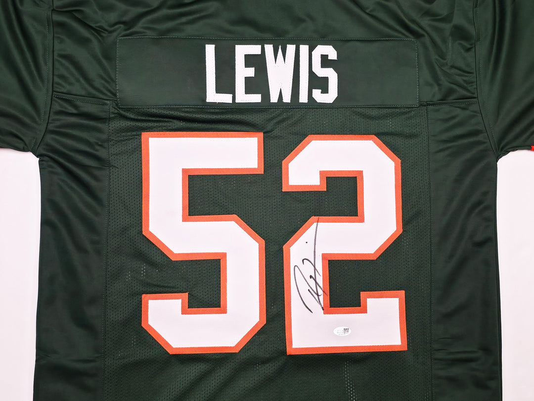 Miami Hurricanes Ray Lewis Signed Green Jersey JSA Witness