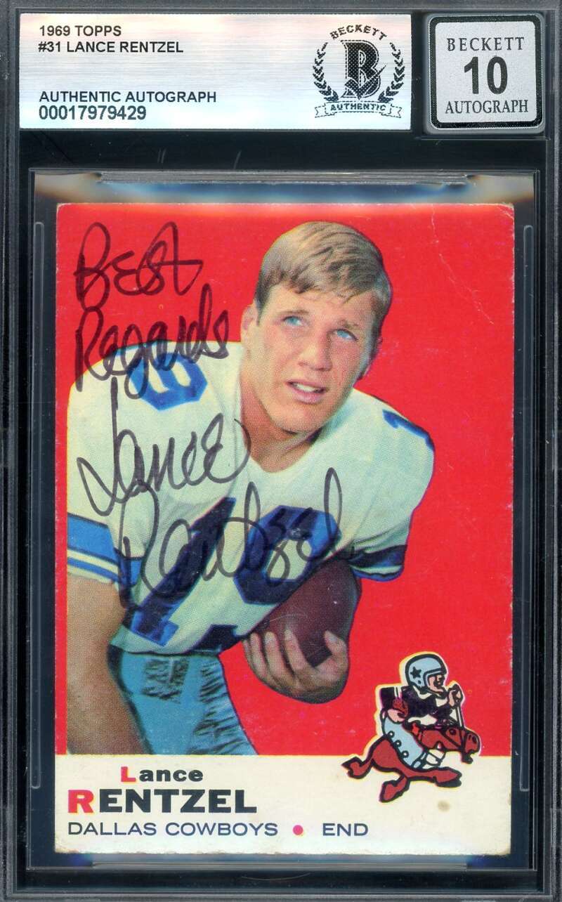 Lance Rentzel Gem Mint 10 Beckett BAS Signed 1969 Topps Rookie Autograph