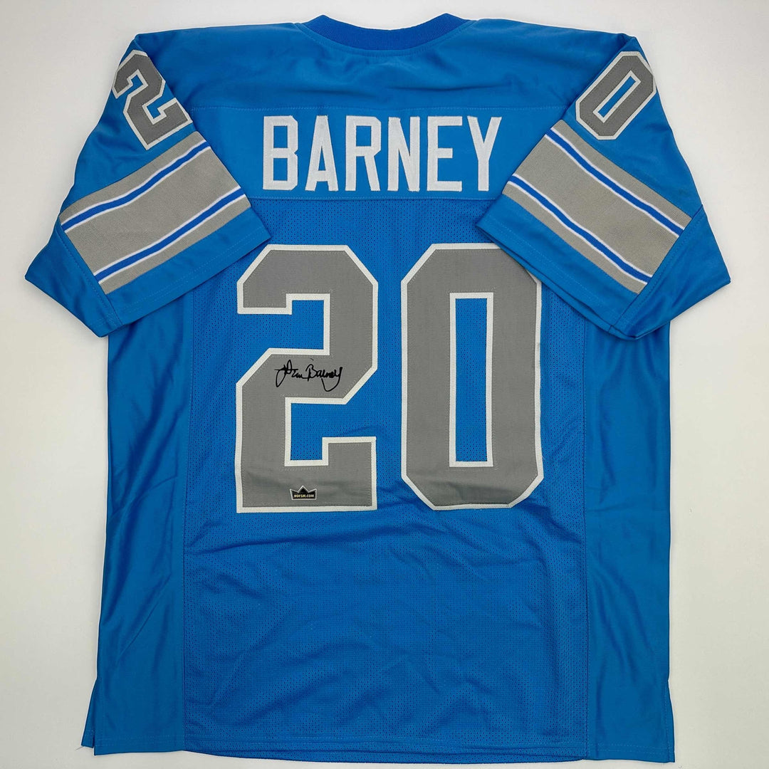 Facsimile Autographed Lem Barney Detroit Blue Reprint Jersey Size Men's XL