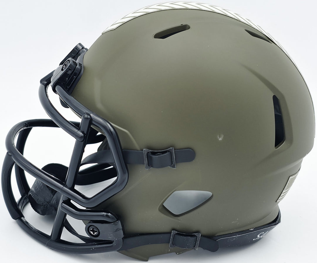 Terry Bradshaw Auto Steelers Army Green Salute to Service Speed Mini Helmet BAS