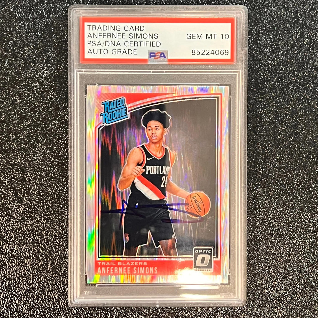 2018-19 Donruss Optic #186 Anfernee Simons Signed Card AUTO Graded 10 PSA Slabbe