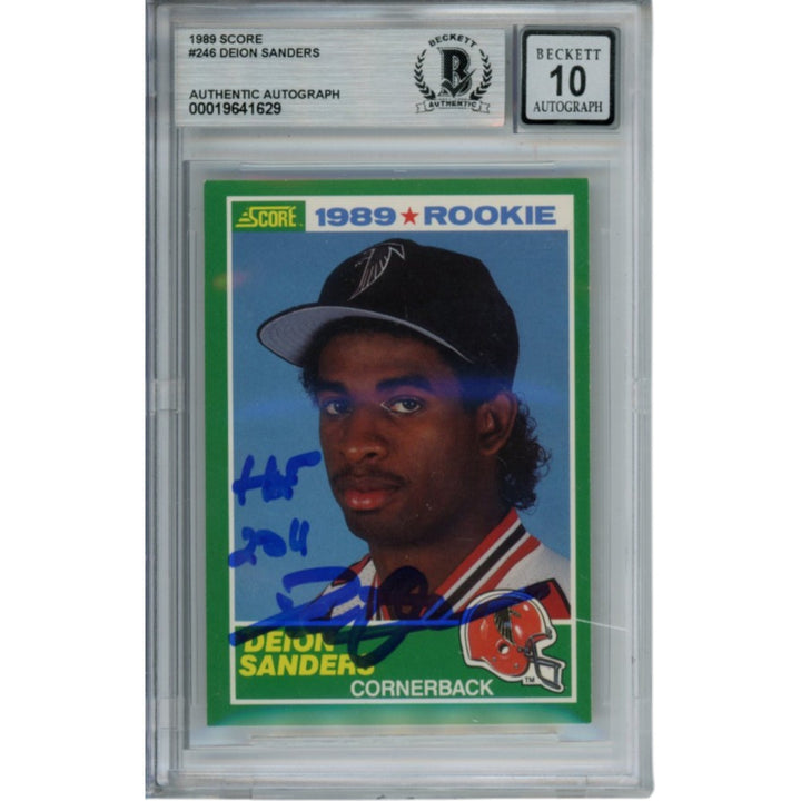 Deion Sanders Autographed 1989 Score #246 HOF Slabbed Trading Card Beckett 53340