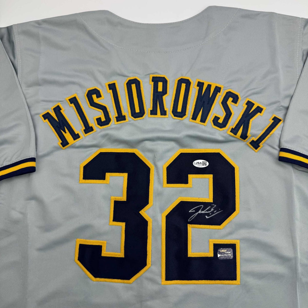Autographed/Signed Jacob Misiorowski Milwaukee Grey Baseball Jersey JSA COA