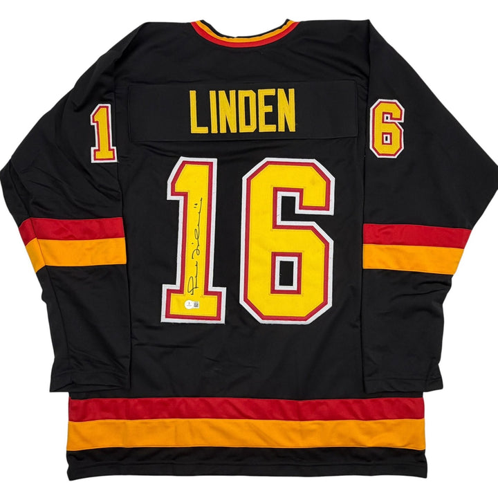 Autographed/Signed Trevor Linden Vancouver Black Hockey Jersey Beckett COA