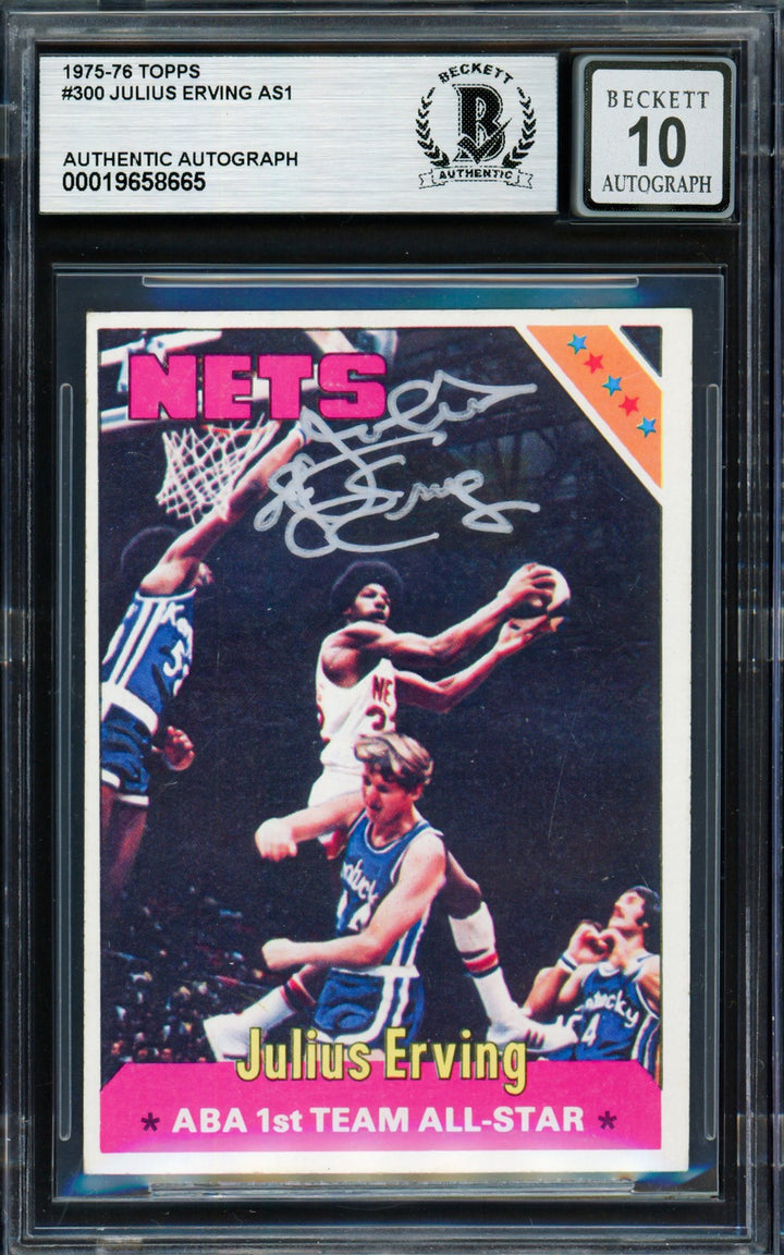 Julius Dr. J Erving Signed 1975-76 Topps Card 300 76ers Sig 10 Beckett