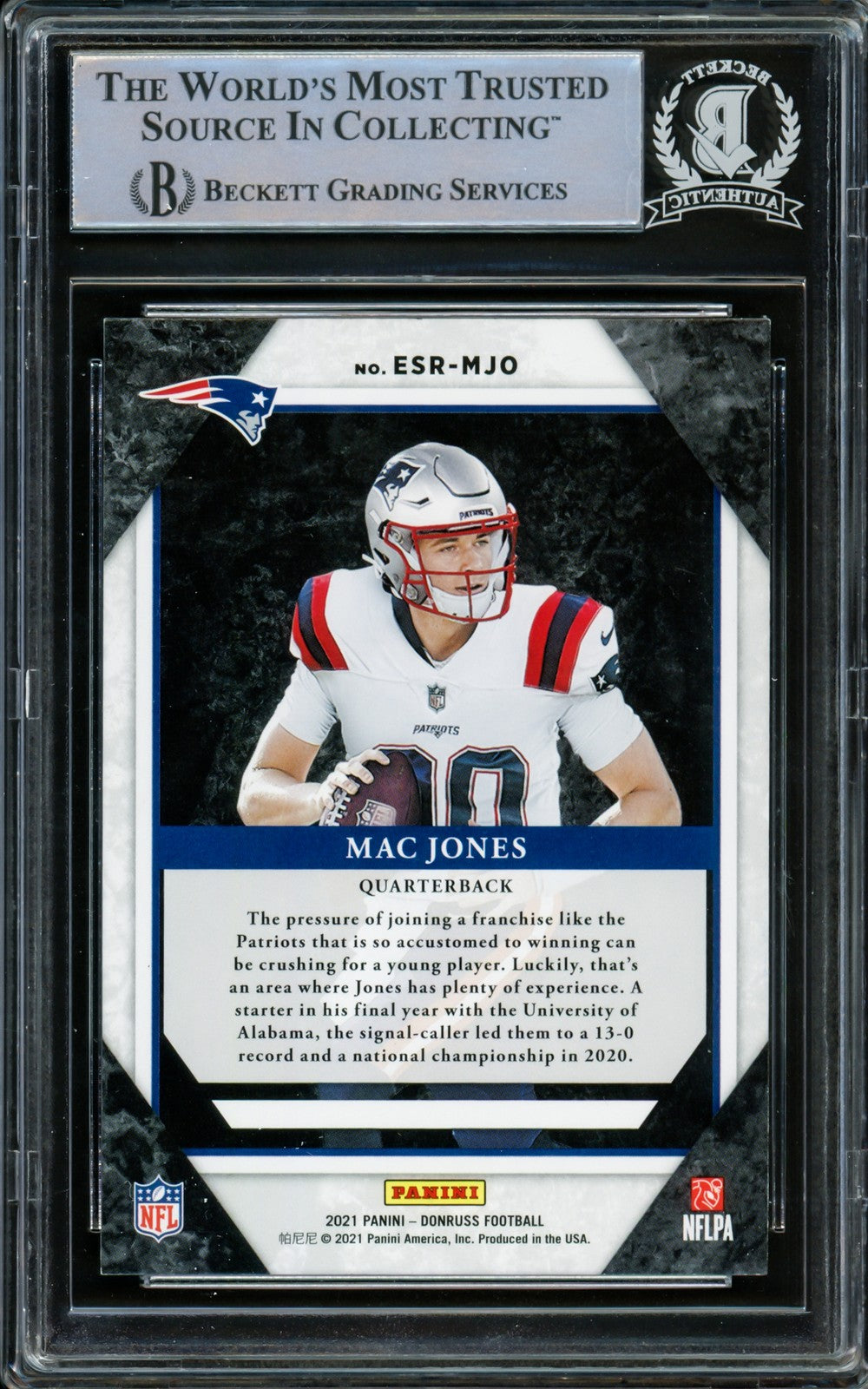 Mac Jones Signed 2021 Panini Donruss Elite Series RC ESR-MJO Patriots Beckett