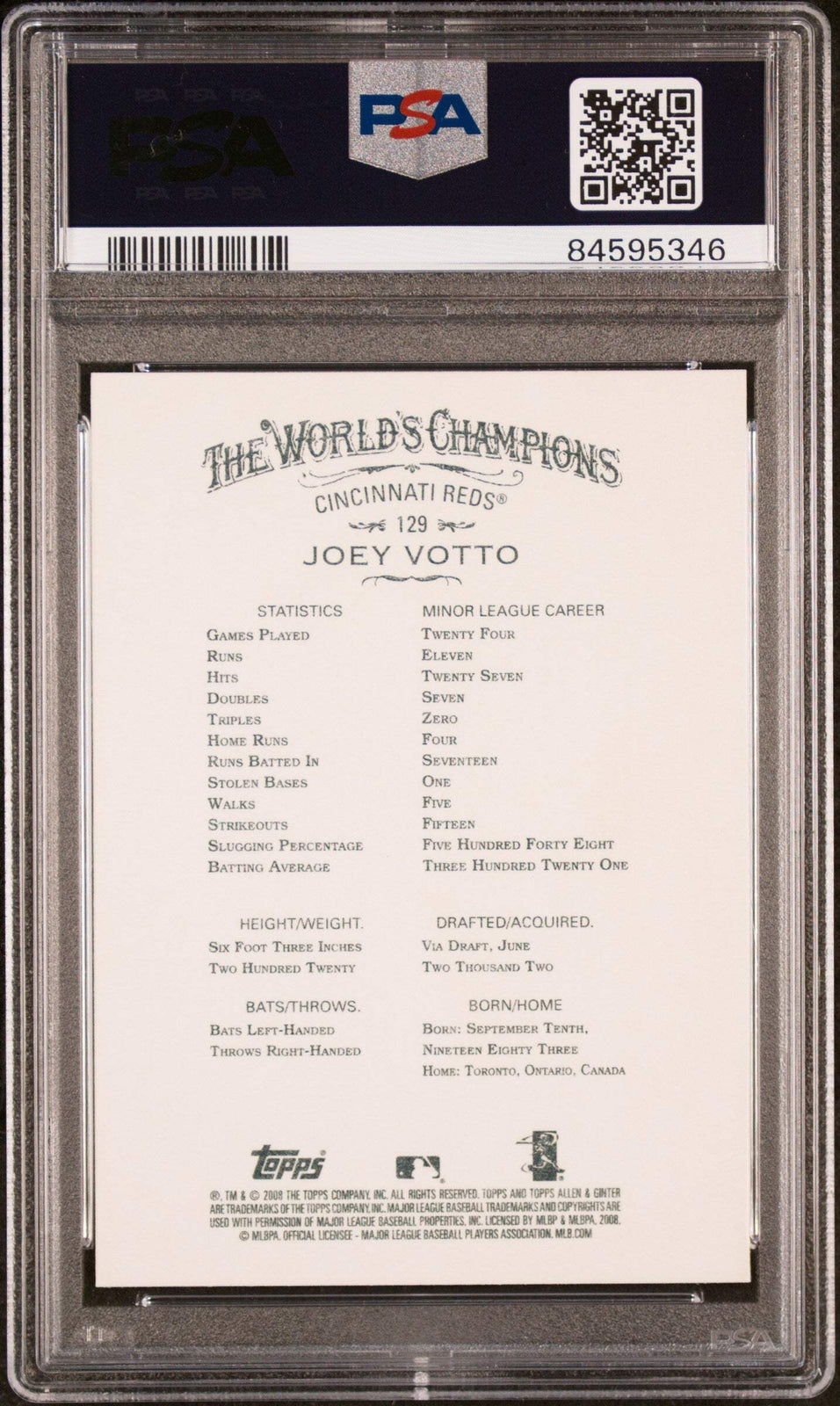 Graded 2008 Topps Allen & Ginter Joey Votto #129 Rookie RC Baseball Card PSA 10
