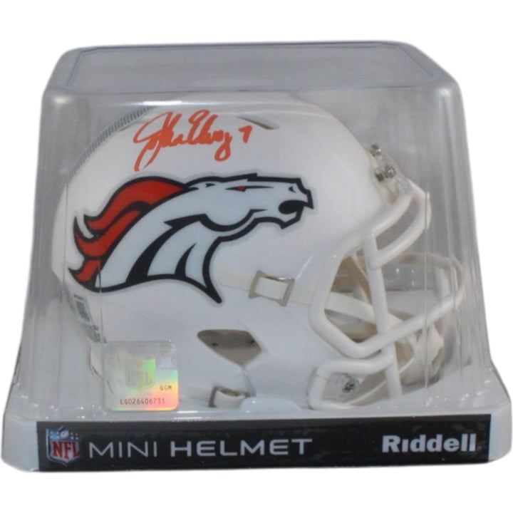 John Elway Autographed Denver Broncos 24 Alt Mini Helmet Beckett Witness 55216