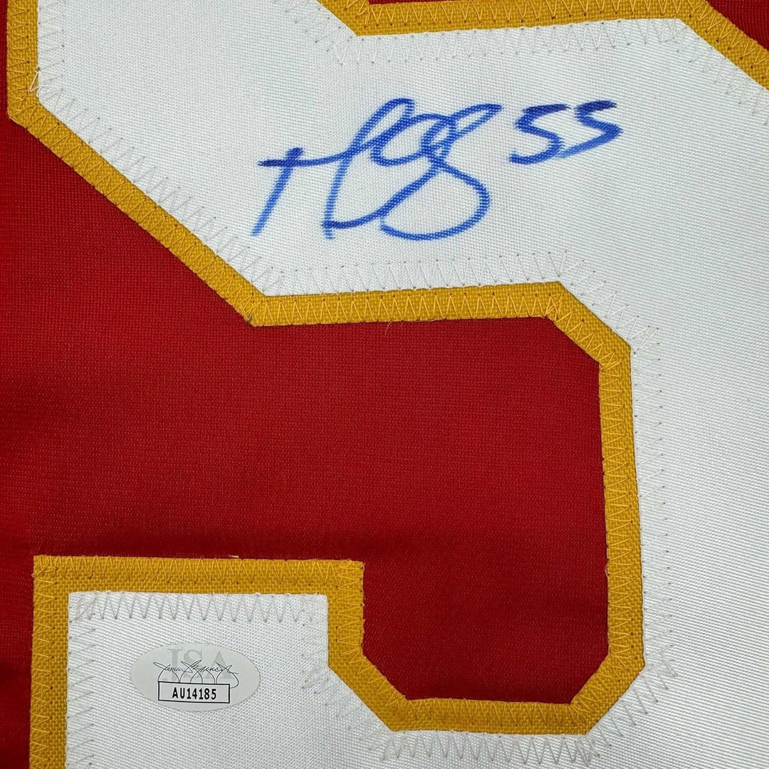 Framed Autographed/Signed Mark Giordano 35x39 Calgary Red Jersey JSA COA