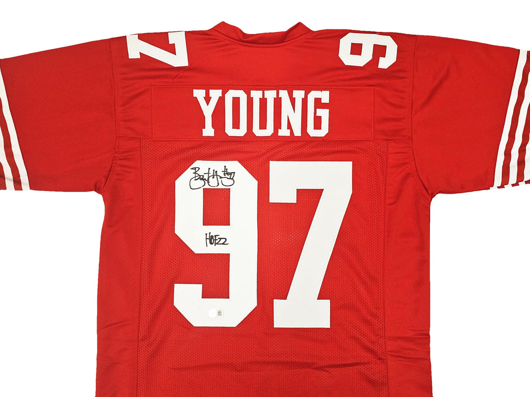 San Francisco 49ers Bryant Young Signed Red Jersey "HOF 22" Beckett Witness