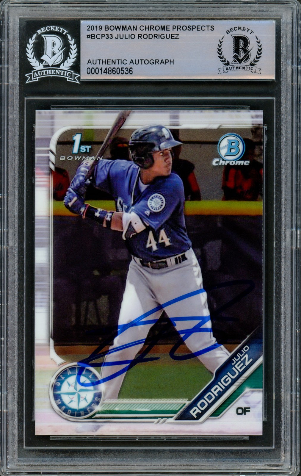 Julio Rodriguez Signed 2019 Bowman Chrome Prospects RC BCP33 Mariners Beckett