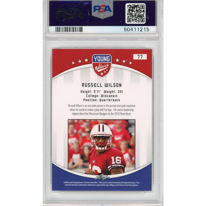Graded 2012 Leaf Young Stars RUSSELL WILSON #77 Rookie RC Football Card PSA 10