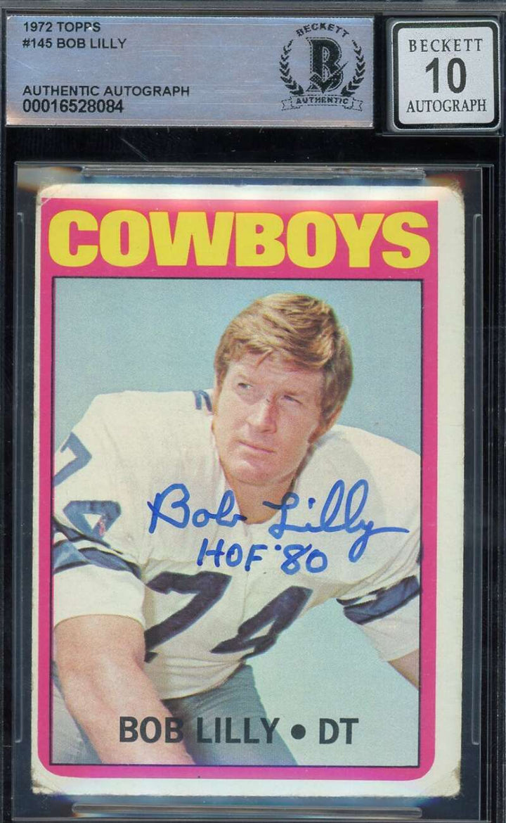 Bob Lilly Gem Mint 10 Beckett BAS Signed 1972 Topps Autograph
