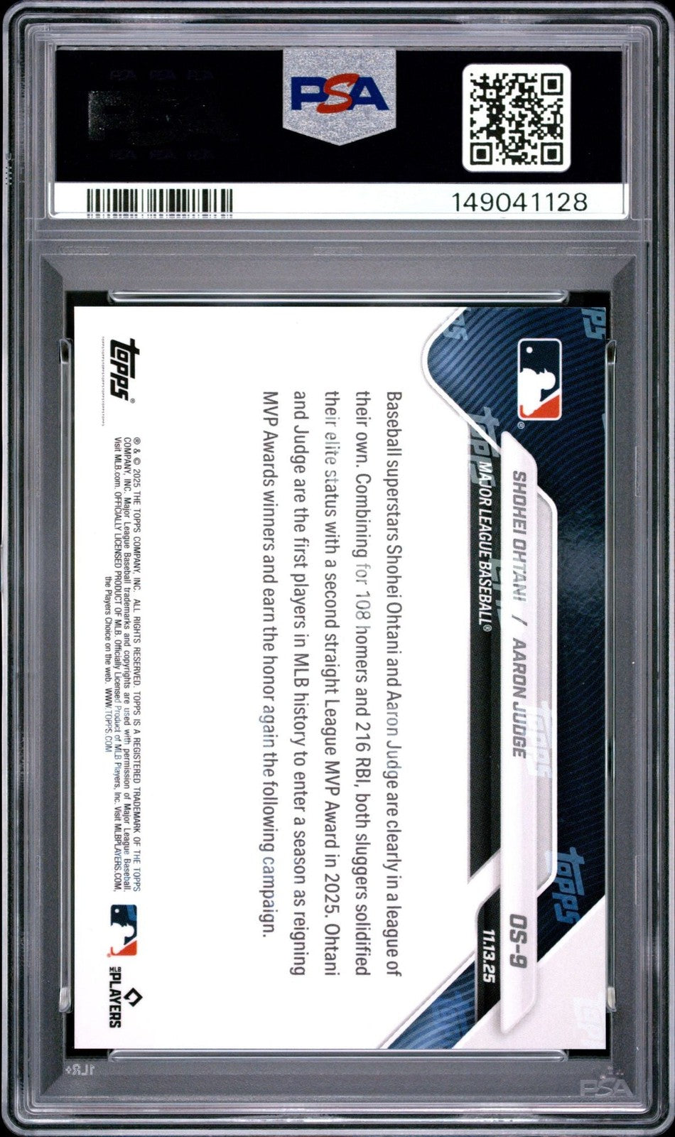 Graded 2025 Topps Now Shohei Ohtani Aaron Judge #OS-9 B2B MVPs Card PSA 10