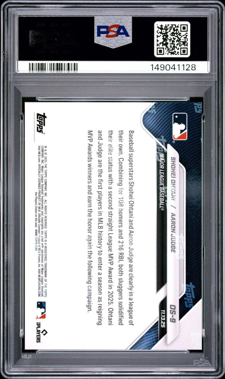 Graded 2025 Topps Now Shohei Ohtani Aaron Judge #OS-9 B2B MVPs Card PSA 10