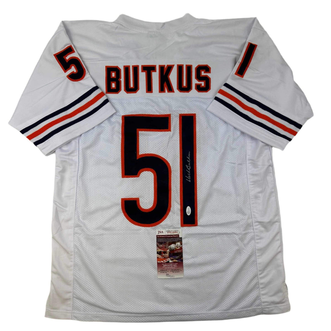 Autographed/Signed DICK BUTKUS Chicago White Football Jersey JSA COA Auto