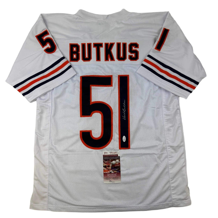 Autographed/Signed DICK BUTKUS Chicago White Football Jersey JSA COA Auto