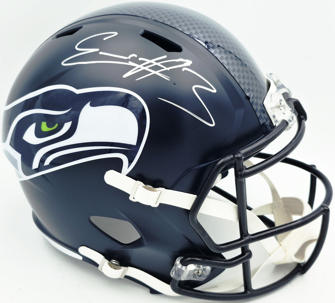 Nick Emmanwori Auto Seahawks Blue Full Size Replica Helmet - Sig Twice & Smudged