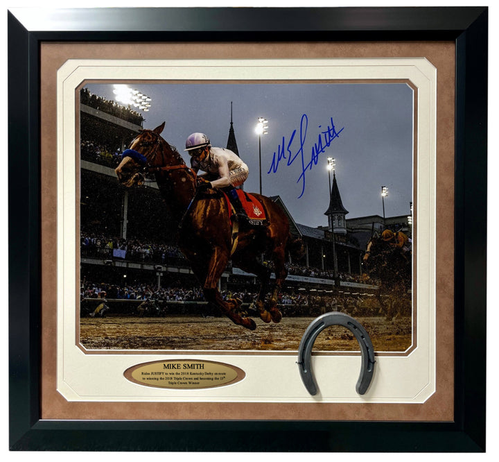 Mike Smith Signed Justify 16x20 Photo Framed Steiner COA Kentucky Derby 2018