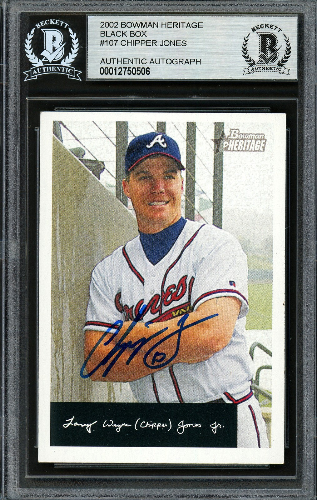 Chipper Jones Signed 2002 Bowman Heritage Black Box Card 107 Braves Beckett