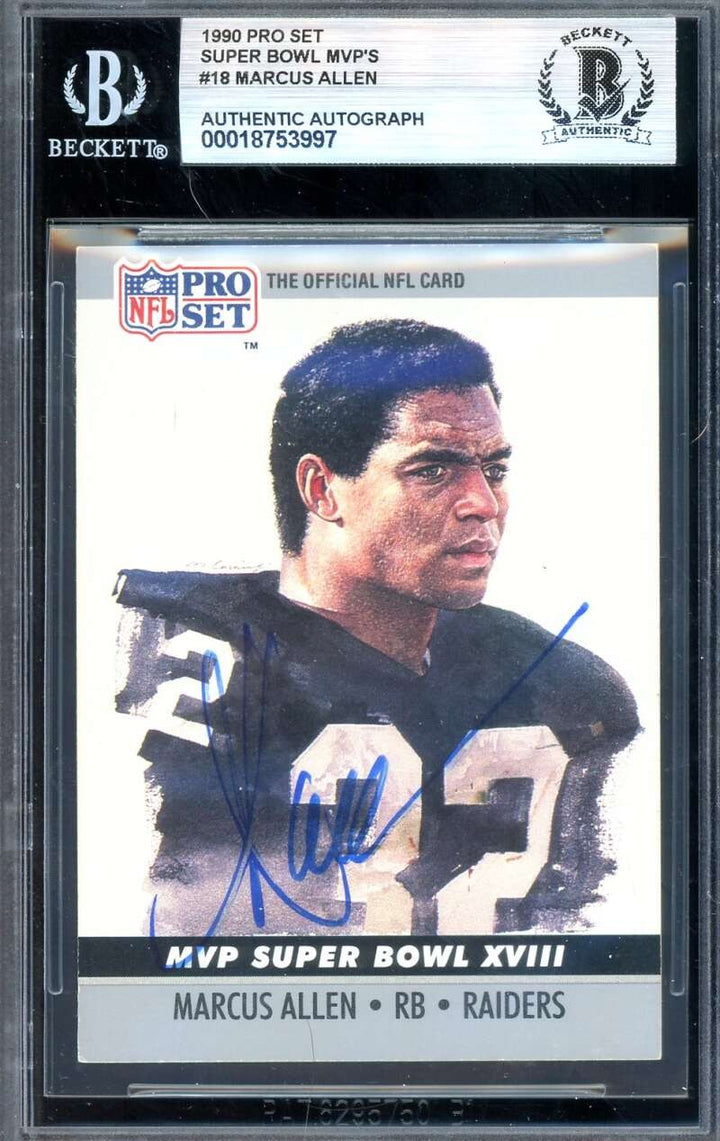 Marcus Allen Beckett BAS Signed 1990 Pro Set Super Bowl MVPs Autograph
